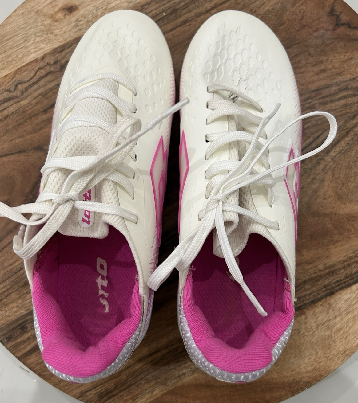 Lotto Roma 500 tacchetti calcio bambina taglia 2 5 bianco rosa blu ottime condizioni