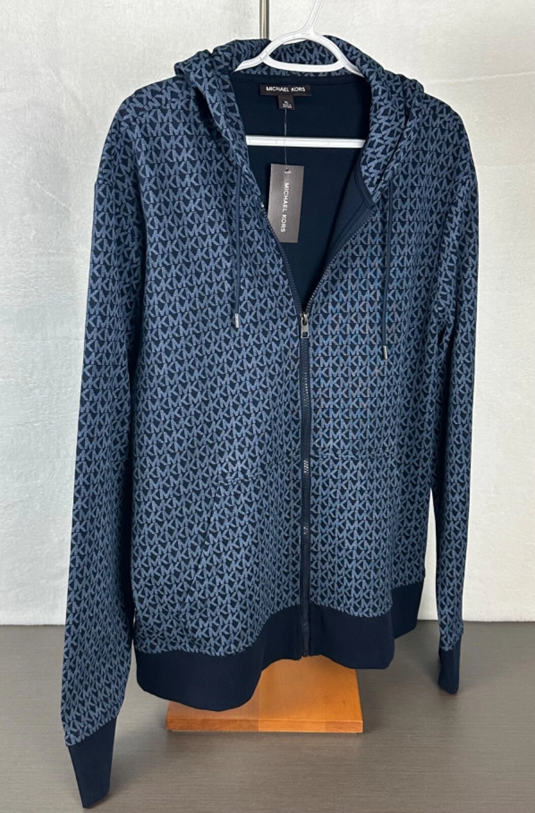 Felpa giacca Michael Kors uomo blu notte firma logo zip XL NUOVA CON ETICHETTE $198