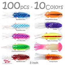 100pcs 10-color 3" Fishing 3D Bulb Squid Octopus Daisy Chain Premium Soft Lures