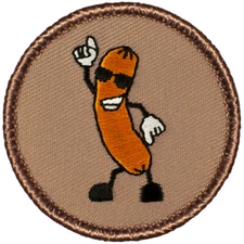 Dancing Hot Dog Patch - 2" Round Embroidered Patch