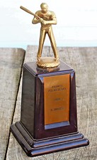 1968 BASEBALL trophy with Solid Metal Topper Brass Look Base Resin Top Metal MC