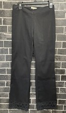 CACHE Vintage Y2K Black Lace Hem Pants Size 6 Embroidered Slim Fit