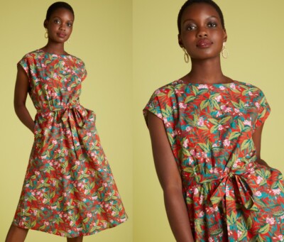 King Louie Dress Red Floral Flowers Bety Loose Fit Salina 05945