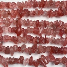 Red Strawberry Quartz Nugget Pebble Irregular Shaped Chip Beads 32" Strand
