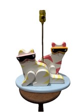 Unique Wood Table Lamp Handcrafted Kitty Cat Light Granny Core Pet Decor Kittens