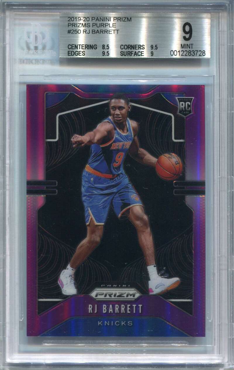 2019-20 Panini Prizm Prizms Purple 250 RJ Barrett Rookie 71/75 BGS 9 MINT