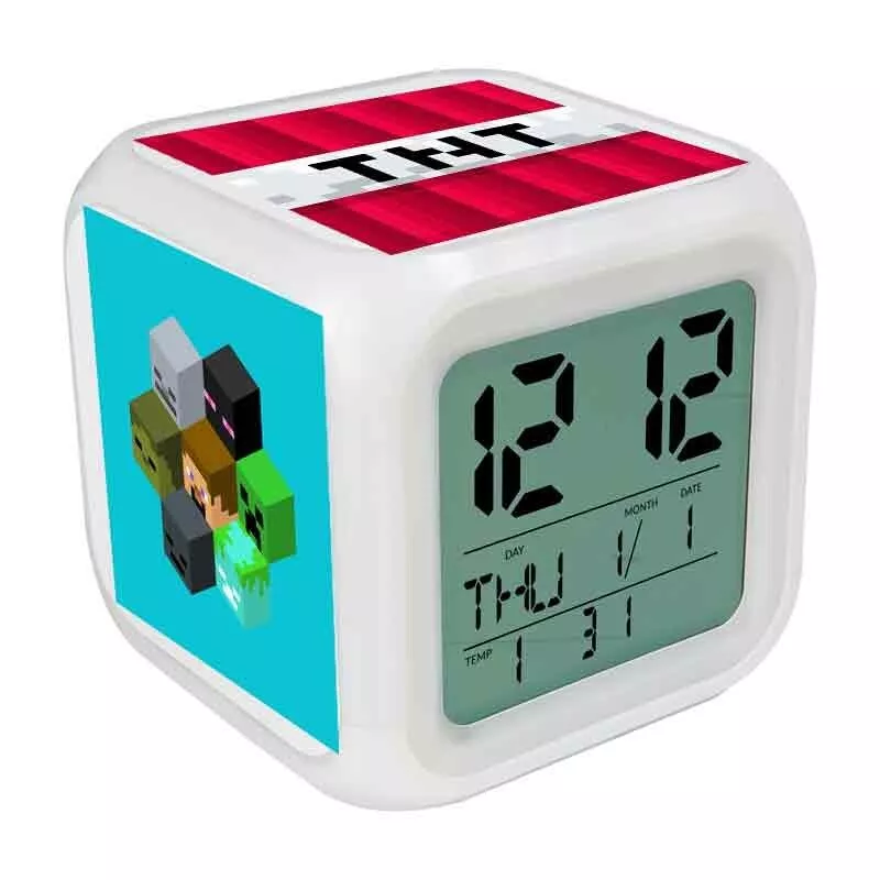 Personalised MINECRAFT Digital Alarm Clock/ LED Night Light Bedside Clock  Room