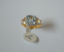 New 14K Yellow Gold plated Sterling Silver Blue Topaz Ring Size 5 .925 3.00 cttw