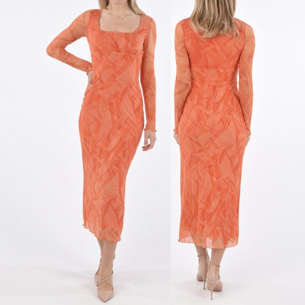 Opening Ceremony midi sheath dress mesh long sleeves lettuce trim Size  Medium