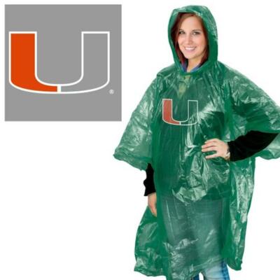 Miami Hurricanes One Size Rain Poncho [NEW] NCAA Jacket Snow Stadium Tailgate