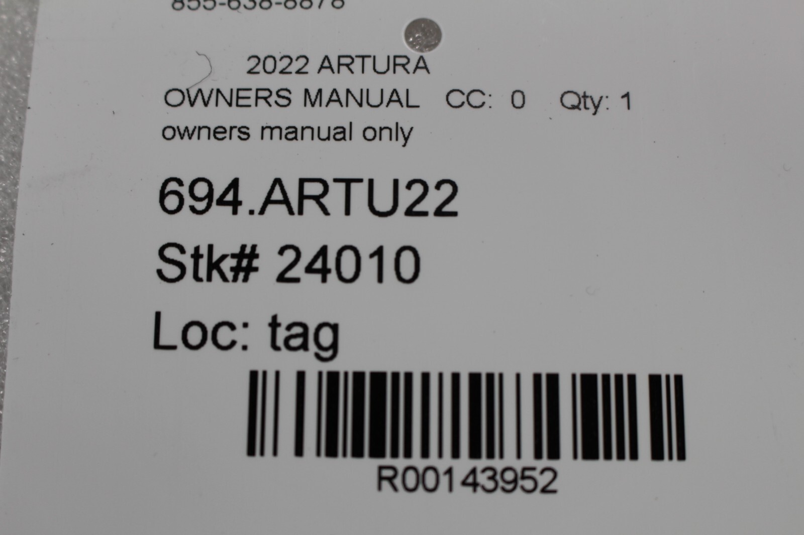 2020 McLaren Artura, Owners Manual, w/o case & books, Dmg, Used