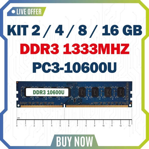 Kit Memoria RAM DDR3 2 / 4 / 8 / 16 Gb 1333MHz PC3-10600U PC fisso DESKTOP