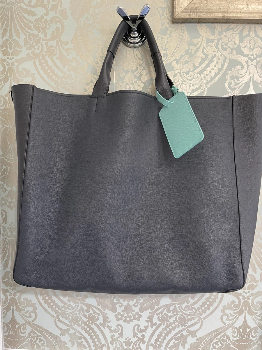 Tiffany & Co. X- Large Leather Gray Grey Tote Handbag Purse