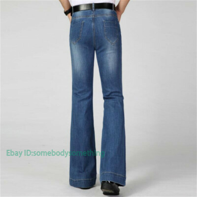 Men Bell Bottom Jeans Flared Denim Pants 60s 70s Vintage Trousers Slim Fit  | eBay