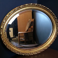 Miroir mural ovale biseauté doré orné de rococo style victorien vintage #6976