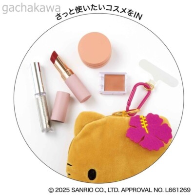 PSL Hello Kitty Suntan Face Plush Pouch & 3 stickers Hawaii Tanned