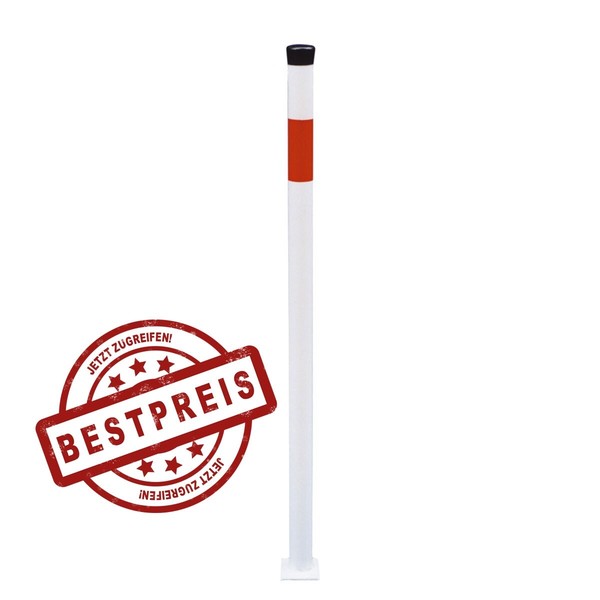 Absperrpfosten 42 Mm Rundrohr Weiß Rot FüR DüBelbefestigung-image