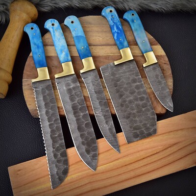 CUSTOM HANDMADE FORGED DAMASCUS STEEL CHEF KNIFE KITCHEN KNIVES CHEF SET x-451