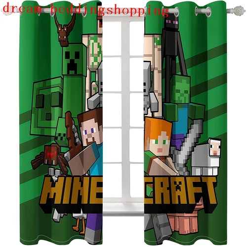 Cortinas de dormitorio ojales Minecraft habitación infantil oscurecimiento cortina protección UV - Imagen 1 de 20
