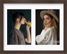 8.5x11 Double 5x7 Picture Frame Walnut Displays Two Photos Horizontal/Vertical