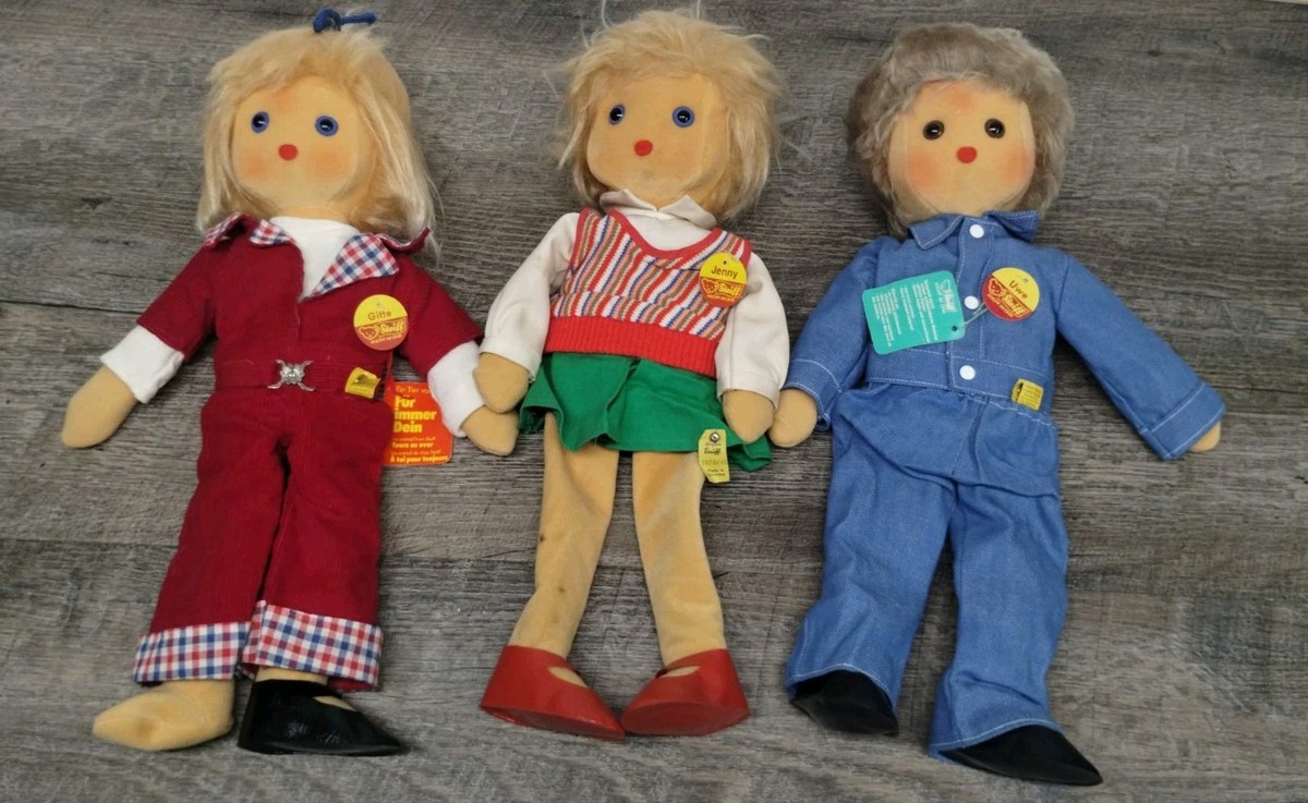 Steiff Vintage 3 Dolls RARE tags 16