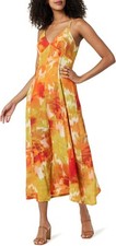 The Drop Womens Isa V-Neck Maxi Dress, Orange Watercolor Print