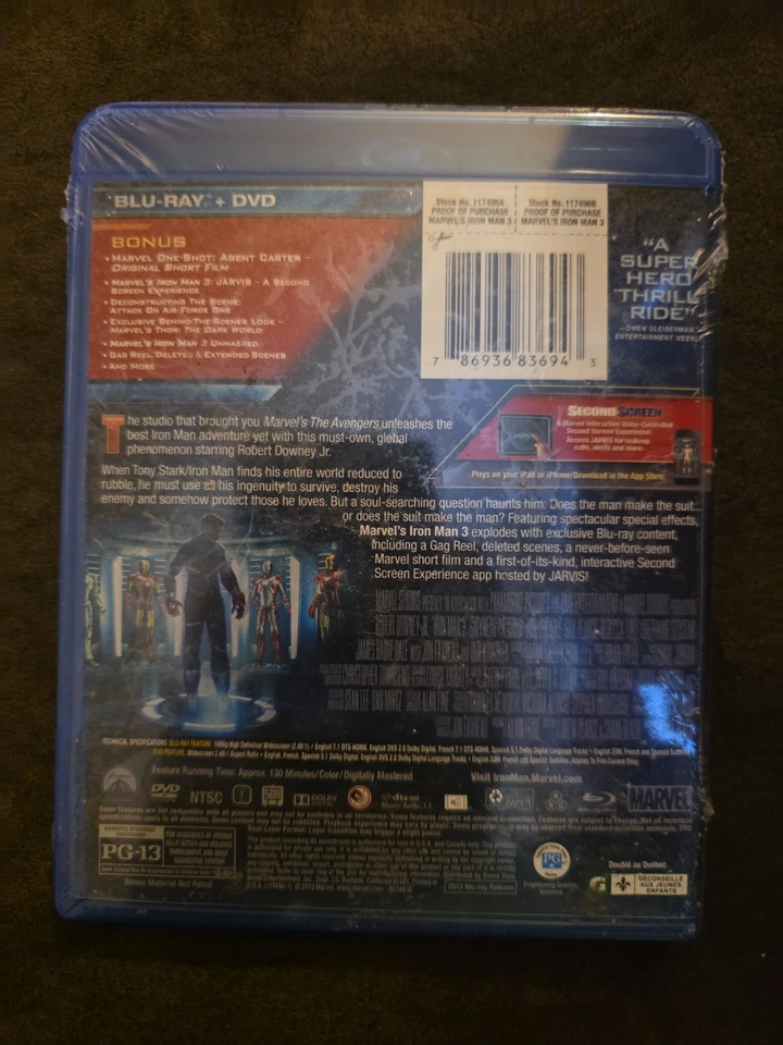 NEW SEALED Iron Man 3 Marvel Blu-ray DVD 2-Disc Set Robert Downey Jr. Foto 2 de 2