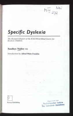 Specific Dyslexia. Naidoo, Sandhya: