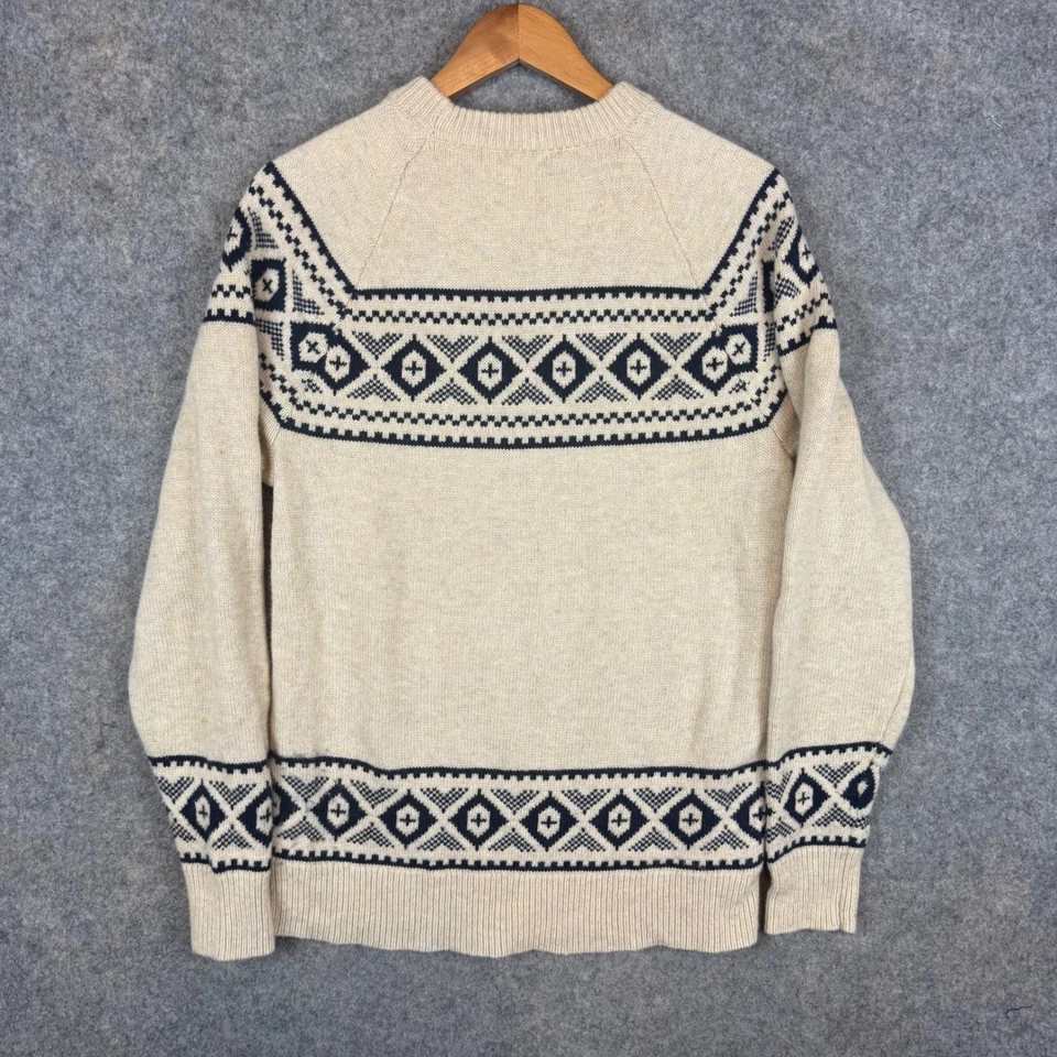 J.Crew Sweater Mens Medium Cream Wool Blend Fair Isle Nordic Knit Pullover - Image 2 of 4