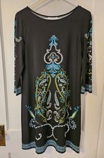 Dressbarn dress black paisley 3/4 sleeves Casual Novelty elegant size 10