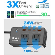 Portable 300W Car Power Inverter - Fast USB-C USB-A Charging