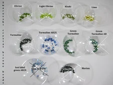 Swarovski crystal bicone beads in green shades 1/3, various sizes
