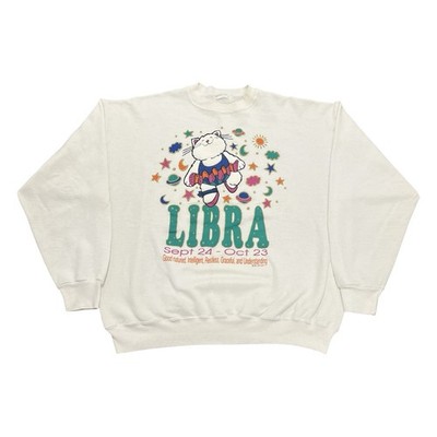 Vtg 90s Cat Libra Zodiac Cat Graphic Crewneck Sweatshirt, XL