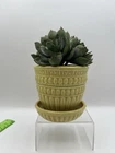 McCoy Pottery Planter W Saucer Vintage Flower Pot Chartreuse Beaded