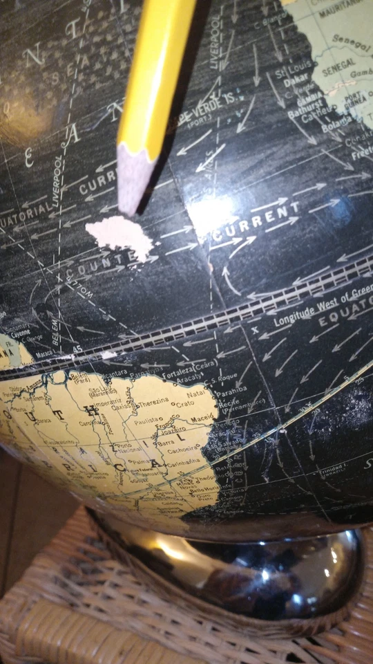 Rare 12" Peerless Weber Costello Globe. Circa 1935. Machine Age/ Art Deco Base. - Image 4 of 4