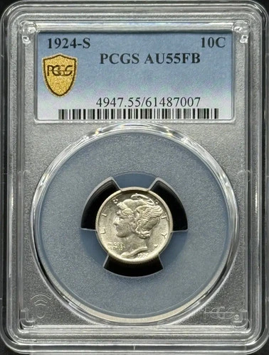 1924 S Mercury Dime PCGS AU-55 FB