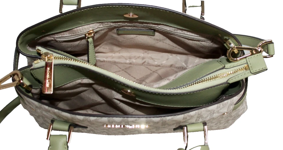 Cartera MICHAEL KORS Lynn Grande Convertible East West Logo Vainilla Cuero Verde Foto 4 de 4