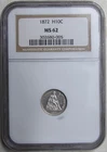 1872 H10c Seated Liberty Half Dime,   NGC MS 62, Great Luster