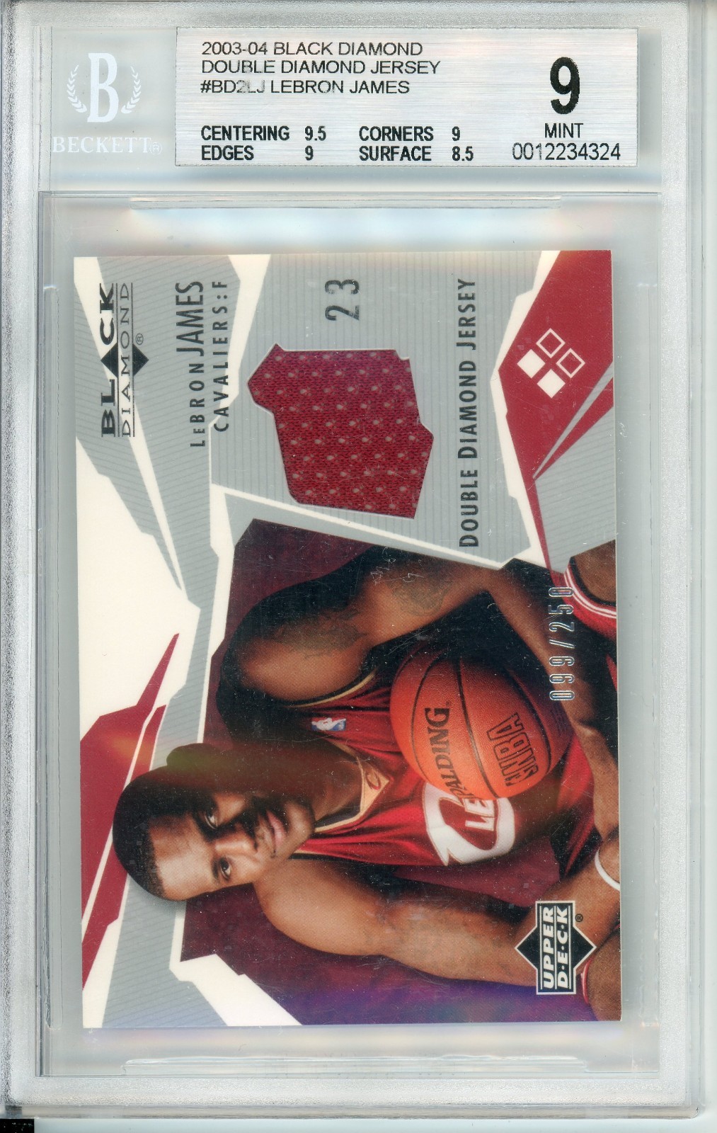 2003 BLACK DIAMOND #BD2LJ LeBRON JAMES DOUBLE DIAMOND ROOKIE PATCH /250 BGS 9