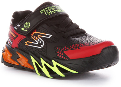 SKECHERS Flex Leuchtende Riemen Spitze Turnschuhe Jungen Schuhe Schwarz Rot UK 1