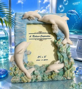 Vintage Y2k Ceramic Dolphin Picture Frame Frutiger Aero Ocean Animal Shells