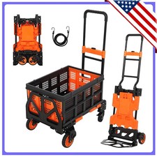Heavy Duty Folding Hand Truck with Basket 330 LBS 4-Wheel Utility Dolly Cart
