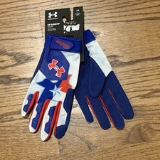 Under Armour UA Clean Up Red White Blue Baseball Batting Gloves Men  s Size Small