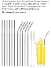 Straws Stainless Steel 8.5" Reusable for Cocktail 2 Brush 5 Straight5 Bent