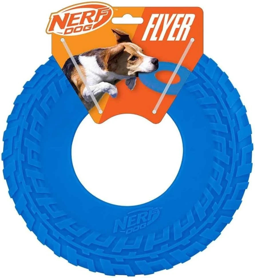 Nerf Dog Rubber Tire Flyer Dog Toy Frisbee Lightweight Durable, Blue