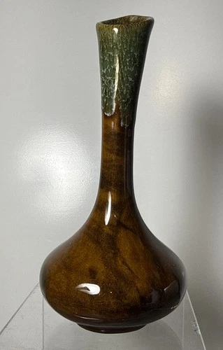 Vintage MCM Signed Anna Van Briggle Art Pottery Brown Drip Glaze 7" Bud Vase