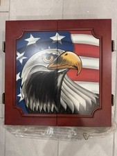 Halex American 18 Bristle Dartboard Cabinet Set Eagle Cherry Wood