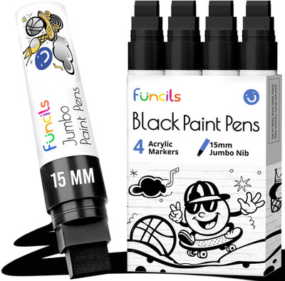 4 Jumbo Black Poster Markers - 15Mm Fat Acrylic Paint Markers for Wood, Rock Pai
