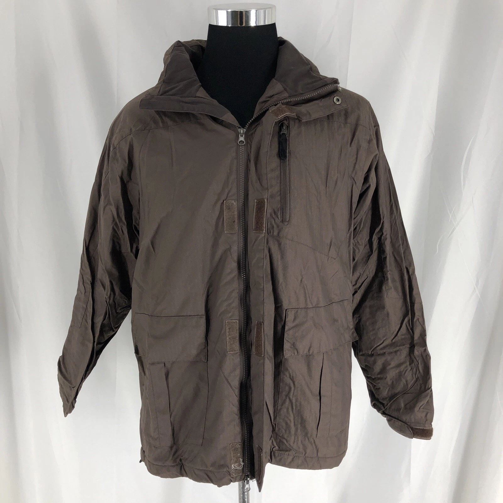 Glaciers Edge Winter Jacket Down Mens Brown Large Zip And Hood