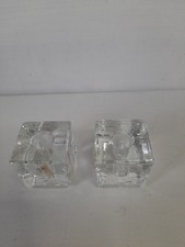 Pair Vintage Ice Glass Cube Candle Holders Mid-Century Century Modern